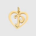 Golden heart pendant featuring a cursive letter P in stainless steel finish - Letter P