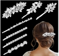 Silver bridal hair clip set with marquise rhinestones and pearls on black background - Silver 7-Piece Style 20