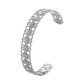 Elegant silver-colored stainless steel open bangle with hollow floral pattern design - Y638-2 Silver Flower Hollow