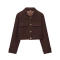 Kurze dunkelbraune Jacke mit Reverskragen, Goldknöpfen und Brusttaschen in Weiß - XS / Tops