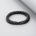 Detail shot of black stainless steel woven chain bracelet with a square clasp closure - Black (KB167189-KFC)