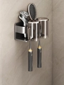 Wall-mounted gunmetal grey toothbrush holder with two translucent mouthwash cups - Gun Grey Toothbrush Holder + 2 Wash Cups