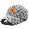 Baseballkappe aus grau-schwarzem Jacquard-Stoff mit braunem Leder-Logo-Patch - Grau