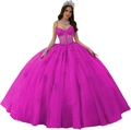 Elegante fuchsia baljurk met bloemenkant-applicaties en korsetlijfje voor gala-avonden - Fuchsia / 3XL