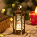 Vintage bronze hexagonal Christmas lantern featuring a snowman and glowing glitters - Vintage Hexagonal Snowman with Black Hat