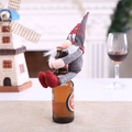 Gnome wine bottle cover with red plaid hat and long beard for Christmas table decor - Grey Body Forest Man