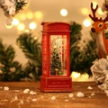 Red British telephone booth Christmas LED lantern with festive tree and gift boxes - Red Telephone Booth Christmas Tree