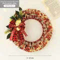 Ghirlanda natalizia in lino con bacche rosse, fiocco a quadri, pigne e luci a LED - Ghirlanda in Tessuto a Fiori