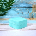 Portagioie quadrato in pelle verde menta con cerniera e finitura testurizzata - 10x10x5cm / Azzurro