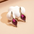 Detailed close-up of vintage gold drop earrings with purple crystals and pink gemstones - Pink Water Drop Earrings (925 Silver Needle)