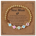 Beaded MAMA bracelet with gold beads and white letter beads on a brown gift card - Gold Glossy Colorful MAMA Letter Card Style