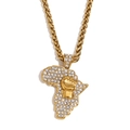 Collana placcata oro 18K con ciondolo mappa Africa ghiacciato e pugno in rilievo - Collana da Uomo con Ciondolo Gesto del Pugno e Catena Torta / Oro