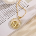 Goldene Kette mit Perlmutt-Anhänger und Zirkonia für Mutter und Kind Design - Rundes Perlmutt-Relief (24401)