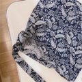 Detailed view of the dark blue paisley pattern on thick canvas fabric tote bag - Navy Blue Paisley
