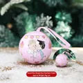 Pink spherical tinplate wedding favor box with ribbon and cartoon couple illustration - Sweet Kiss-SWEETS