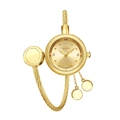 Elegante reloj de pulsera dorado para mujer con brazalete trenzado y esfera con diamantes - Dorado