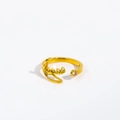 Arabic calligraphy gold ring with pink zircon birthstone and open adjustable band - Adjustable Open / Lily of the Valley/Arabic Style