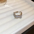 Silver vintage crossover snake ring set with shimmering cubic zirconia stones - 13# Adjustable Ring - Silver Tone
