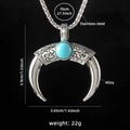 Collana con ciondolo occhio del diavolo argento e pietra turchese intarsiata - Stile Corno Malocchio 1 con Catena in Acciaio 70cm