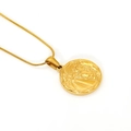 Golden Pisces zodiac coin pendant necklace in stainless steel with sunburst relief - Pisces