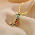 Minimalist gold letter J pendant necklace with colorful zircon gemstones for women - Letter J