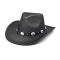 Klassieke zwarte western cowboyhoed met zilveren metalen emblemen en kunstleren band - Vintage Metalen Gesp Stijl / Zwart