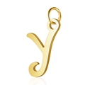 Close-up of a polished gold letter Y pendant with a jump ring on a white background - Letter Y