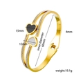 Golden double-layer open bangle with black and white heart charms and micro-inlaid diamonds - Double Heart Enamel Bangle (Gold)