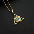 Collar de hip hop dorado con colgante triangular, ojo turco azul y motivos de palmas - Solo colgante dorado