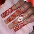 Christmas press on nails with red paisley patterns, Santa designs and rhinestones - Santa Claus Snowflake Style (SGCY-159) / Glue Type