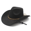 Klassieke zwarte western cowboyhoed met leren band met studs en verstelbaar windtouw - M (56-58cm) / Zwart