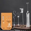 Electric handheld milk frother set in white with three whisk heads and stand - New Three Heads with Stand / New Electroplated White