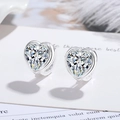 Elegant silver heart-shaped stud earrings with sparkling brilliant-cut cubic zirconia - Heart-shaped Zircon Earrings [white Diamond] Led-87