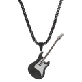 Collana con ciondolo a chitarra punk con smalto bianco e nero e catena a maglie quadrate - Collana Chitarra in Acciaio Inossidabile Argento (N-411)