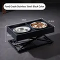Verstelbare verhoogde voederbak met twee roestvrijstalen kommen in een zwart metalen frame - Grote verbrede verzwaarde versie (RVS kom + Slow Feeder) / Zwart Extra Groot