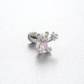 Titanium steel bear earring with pink opal stone and sparkling star detail on gray background - Bear Style (A132-1#)