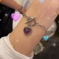 Pulsera de plata con colgante de corazón que cambia de color y cierre de barra en T - Pulsera que cambia de color sensible a la temperatura