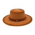 Chapeau fedora en feutre caramel à bord large avec étoiles et clous argentés - Taille Unique (M) / Camel (Cuir Brun Étoile)