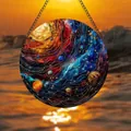 Bohemian acrylic starry sky suncatcher with planets and colorful nebula on a metal chain - 15x15x0.2cm / Colorful Galaxy Pattern (23)