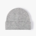 Thick light gray ribbed knit beanie hat for winter outdoor warmth and comfort - Light Gray