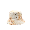 Detail of double-sided bucket hat with orange marble print pattern on beige canvas fabric - One Size / Marble Texture (05)