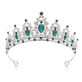 Silver bridal crown with emerald green crystals and sparkling rhinestones - Silver Base - White + Green Gem