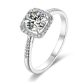 Anello classico in argento sterling 925 con moissanite da un carato in montatura halo - Halo Quadrato Principessa