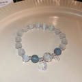 Cat eye bead bracelet with crescent moon and star charms in soft white and blue tones - 101# Elastic Bracelet-Silver-Blue Cat's Eye-Moon