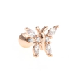 Rose gold butterfly cartilage stud earring with marquise cubic zirconia and screw ball back - White/Rose Gold/Large