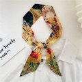Artistic oil painting silk scarf featuring Klimt The Kiss pattern worn on a white shirt - 6x105cm / Couple
