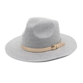 Silver-gray woven straw fedora hat with gold decorative band and wide brim for sun protection - M (56-58cm) / Silver