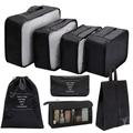 7-piece black travel storage organizer set with breathable mesh and laundry shoe bags - With Triangle Bag / 8-piece Set / Black