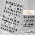 3D relief nail art stickers featuring black and white butterfly designs for retro manicures - B&W Butterfly to 2520 (Relief Style)