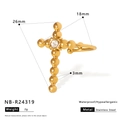Polished gold-plated stainless steel cross ring detail with sizing and material specs - Adjustable Open / Gold Beaded Cross Style (NB-R24319)